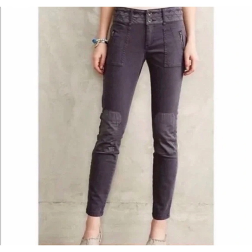 Pilcro and the Letterpress Women Dark Grey Pants Moto Style Knee Patches Size 31